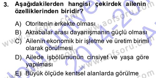 Anne Baba Eğitimi Dersi 2014 - 2015 Yılı (Vize) Ara Sınav Soruları 3. Soru
