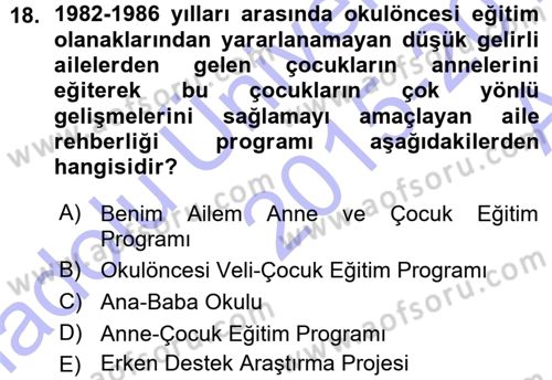 Anne Baba Eğitimi Dersi 2015 - 2016 Yılı (Vize) Ara Sınav Soruları 18. Soru