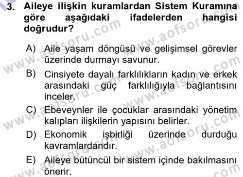 Anne Baba Eğitimi Dersi Ara Sınavı Deneme Sınav Soruları 3. Soru
