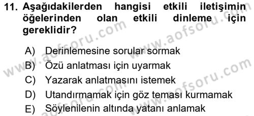 Anne Baba Eğitimi Dersi 2015 - 2016 Yılı (Final) Dönem Sonu Sınav Soruları 11. Soru