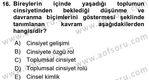 Anne Baba Eğitimi Dersi 2015 - 2016 Yılı (Final) Dönem Sonu Sınav Soruları 16. Soru