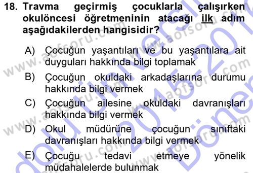 Anne Baba Eğitimi Dersi 2015 - 2016 Yılı (Final) Dönem Sonu Sınav Soruları 18. Soru