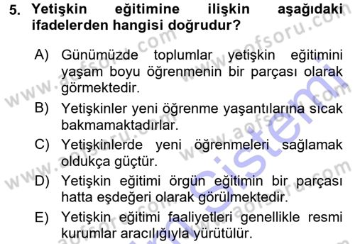 Anne Baba Eğitimi Dersi 2015 - 2016 Yılı (Final) Dönem Sonu Sınav Soruları 5. Soru