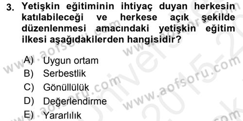 Anne Baba Eğitimi Dersi 2015 - 2016 Yılı Tek Ders Sınav Soruları 3. Soru