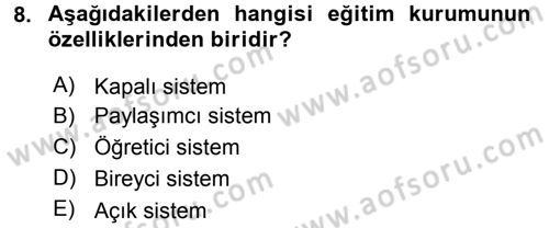 Anne Baba Eğitimi Dersi 2015 - 2016 Yılı Tek Ders Sınav Soruları 8. Soru
