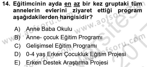 Anne Baba Eğitimi Dersi 2016 - 2017 Yılı (Vize) Ara Sınavı 14. Soru