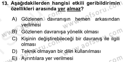 Anne Baba Eğitimi Dersi 2016 - 2017 Yılı (Final) Dönem Sonu Sınav Soruları 13. Soru