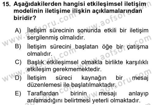 Anne Baba Eğitimi Dersi 2016 - 2017 Yılı (Final) Dönem Sonu Sınav Soruları 15. Soru