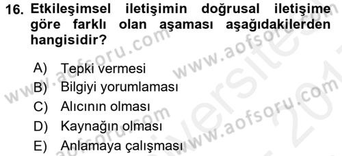 Anne Baba Eğitimi Dersi 2016 - 2017 Yılı (Final) Dönem Sonu Sınav Soruları 16. Soru