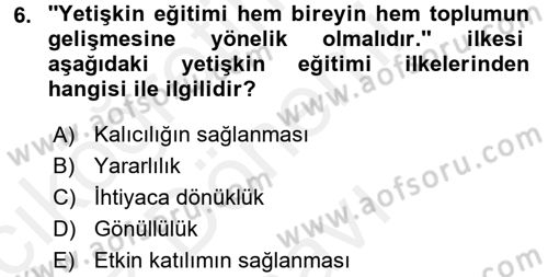 Anne Baba Eğitimi Dersi 2016 - 2017 Yılı (Final) Dönem Sonu Sınav Soruları 6. Soru