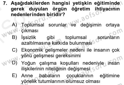 Anne Baba Eğitimi Dersi 2016 - 2017 Yılı (Final) Dönem Sonu Sınav Soruları 7. Soru