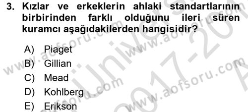 Anne Baba Eğitimi Dersi 2017 - 2018 Yılı (Vize) Ara Sınav Soruları 3. Soru