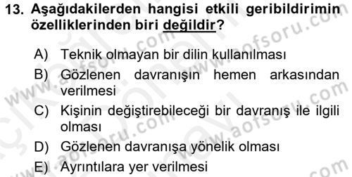 Anne Baba Eğitimi Dersi 2017 - 2018 Yılı (Final) Dönem Sonu Sınav Soruları 13. Soru