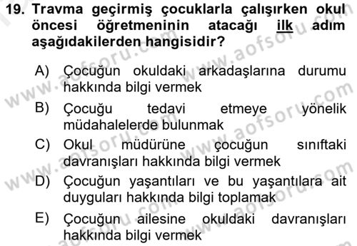 Anne Baba Eğitimi Dersi 2017 - 2018 Yılı (Final) Dönem Sonu Sınav Soruları 19. Soru