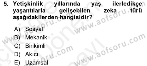 Anne Baba Eğitimi Dersi 2017 - 2018 Yılı (Final) Dönem Sonu Sınav Soruları 5. Soru