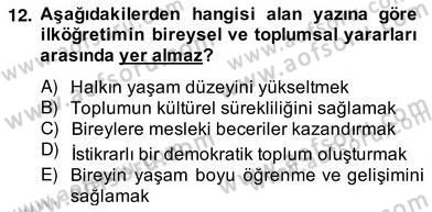İlköğretime Hazırlık Ve İlköğretim Programları Dersi 2013 - 2014 Yılı (Vize) Ara Sınav Soruları 12. Soru