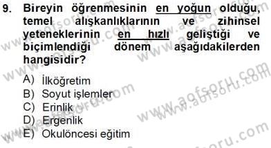 İlköğretime Hazırlık Ve İlköğretim Programları Dersi 2013 - 2014 Yılı Tek Ders Sınavı 9. Soru