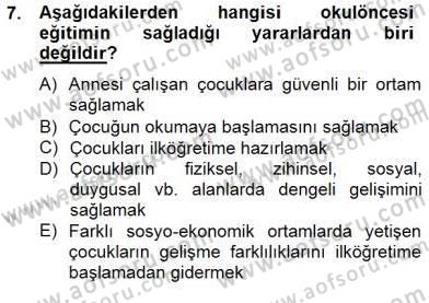 İlköğretime Hazırlık Ve İlköğretim Programları Dersi 2014 - 2015 Yılı (Final) Dönem Sonu Sınav Soruları 7. Soru