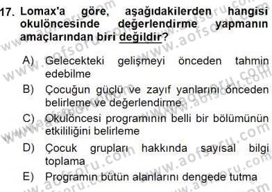 İlköğretime Hazırlık Ve İlköğretim Programları Dersi 2015 - 2016 Yılı (Final) Dönem Sonu Sınavı 17. Soru