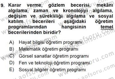 İlköğretime Hazırlık Ve İlköğretim Programları Dersi 2015 - 2016 Yılı (Final) Dönem Sonu Sınavı 9. Soru