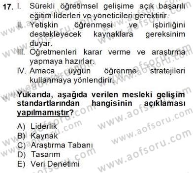 Öğretmenlikte Mesleki Gelişim Dersi 2014 - 2015 Yılı (Vize) Ara Sınavı 17. Soru