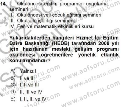 Öğretmenlikte Mesleki Gelişim Dersi 2015 - 2016 Yılı (Final) Dönem Sonu Sınavı 14. Soru