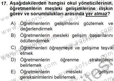 Öğretmenlikte Mesleki Gelişim Dersi 2015 - 2016 Yılı (Final) Dönem Sonu Sınavı 17. Soru