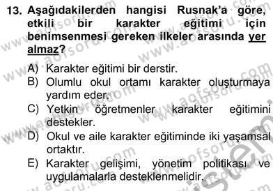 Okulöncesi Dönemde Değerler Eğitimi Dersi 2012 - 2013 Yılı (Vize) Ara Sınav Soruları 13. Soru