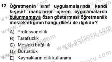 Okulöncesi Dönemde Değerler Eğitimi Dersi 2013 - 2014 Yılı (Final) Dönem Sonu Sınav Soruları 12. Soru