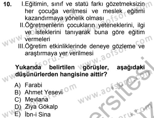 Eğitim Bilimine Giriş Dersi Ara Sınavı Deneme Sınav Soruları 10. Soru