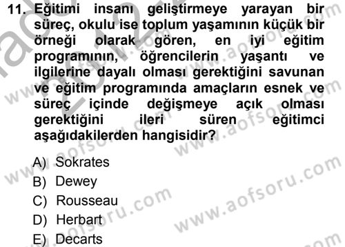 Eğitim Bilimine Giriş Dersi Ara Sınavı Deneme Sınav Soruları 11. Soru