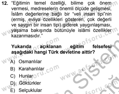 Eğitim Bilimine Giriş Dersi Ara Sınavı Deneme Sınav Soruları 12. Soru