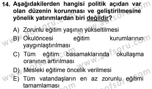 Eğitim Bilimine Giriş Dersi Ara Sınavı Deneme Sınav Soruları 14. Soru