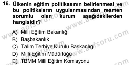 Eğitim Bilimine Giriş Dersi Ara Sınavı Deneme Sınav Soruları 16. Soru