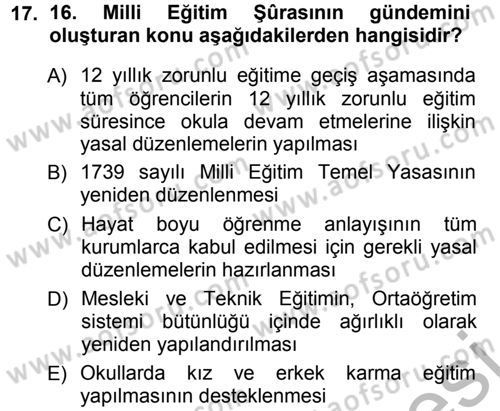Eğitim Bilimine Giriş Dersi Ara Sınavı Deneme Sınav Soruları 17. Soru