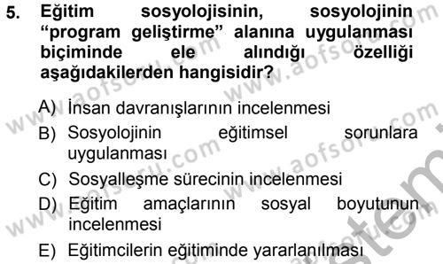 Eğitim Bilimine Giriş Dersi Ara Sınavı Deneme Sınav Soruları 5. Soru
