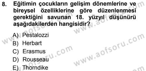 Eğitim Bilimine Giriş Dersi Ara Sınavı Deneme Sınav Soruları 8. Soru