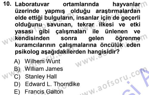 Eğitim Bilimine Giriş Dersi Ara Sınavı Deneme Sınav Soruları 10. Soru