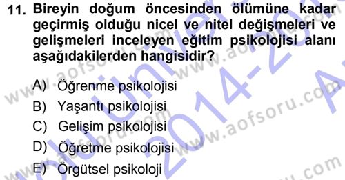 Eğitim Bilimine Giriş Dersi Ara Sınavı Deneme Sınav Soruları 11. Soru