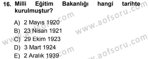 Eğitim Bilimine Giriş Dersi Ara Sınavı Deneme Sınav Soruları 16. Soru