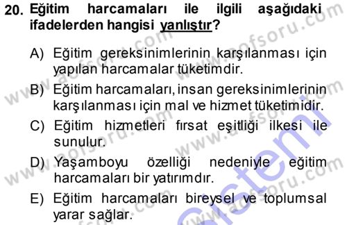 Eğitim Bilimine Giriş Dersi 2014 - 2015 Yılı (Vize) Ara Sınav Soruları 20. Soru