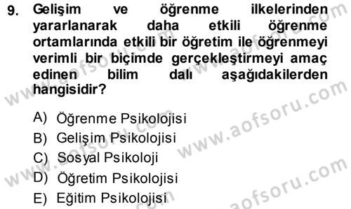 Eğitim Bilimine Giriş Dersi Ara Sınavı Deneme Sınav Soruları 9. Soru