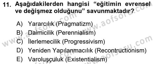 Eğitim Bilimine Giriş Dersi 2015 - 2016 Yılı (Vize) Ara Sınavı 11. Soru