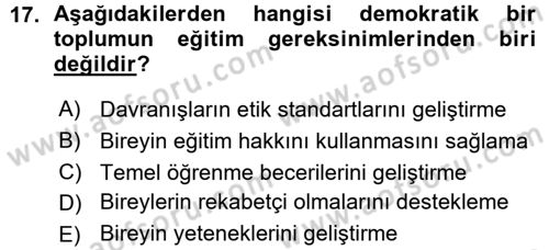 Eğitim Bilimine Giriş Dersi 2015 - 2016 Yılı (Vize) Ara Sınavı 17. Soru