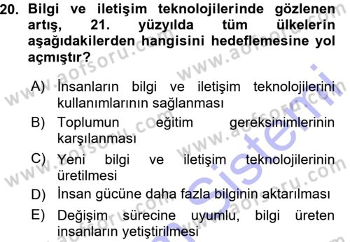 Eğitim Bilimine Giriş Dersi 2015 - 2016 Yılı (Vize) Ara Sınavı 20. Soru