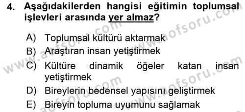 Eğitim Bilimine Giriş Dersi 2015 - 2016 Yılı (Vize) Ara Sınavı 4. Soru