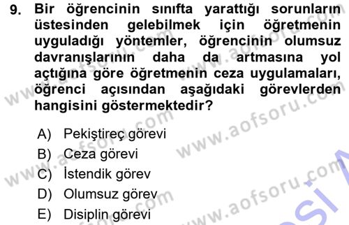 Eğitim Bilimine Giriş Dersi Ara Sınavı Deneme Sınav Soruları 9. Soru