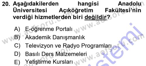 Eğitim Bilimine Giriş Dersi 2015 - 2016 Yılı (Final) Dönem Sonu Sınavı 20. Soru