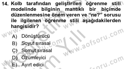 Eğitim Bilimine Giriş Dersi 2016 - 2017 Yılı 3 Ders Sınav Soruları 14. Soru
