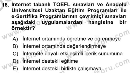 Eğitim Bilimine Giriş Dersi 2016 - 2017 Yılı 3 Ders Sınav Soruları 16. Soru